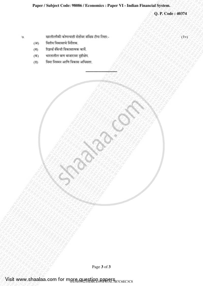 Indian Financial System 2018-2019 - B.A. - 3rd Year (TYBA) - University of Mumbai question paper with PDF download