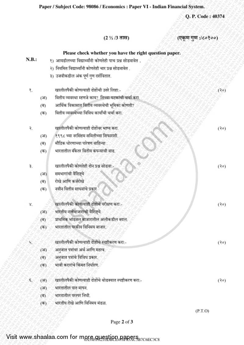 Indian Financial System 2018-2019 - B.A. - 3rd Year (TYBA) - University of Mumbai question paper with PDF download