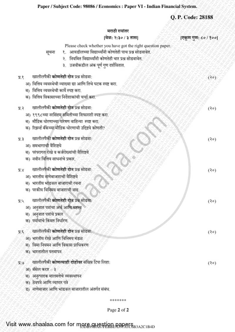 Indian Financial System 2018-2019 - B.A. - 3rd Year (TYBA) - University of Mumbai question paper with PDF download