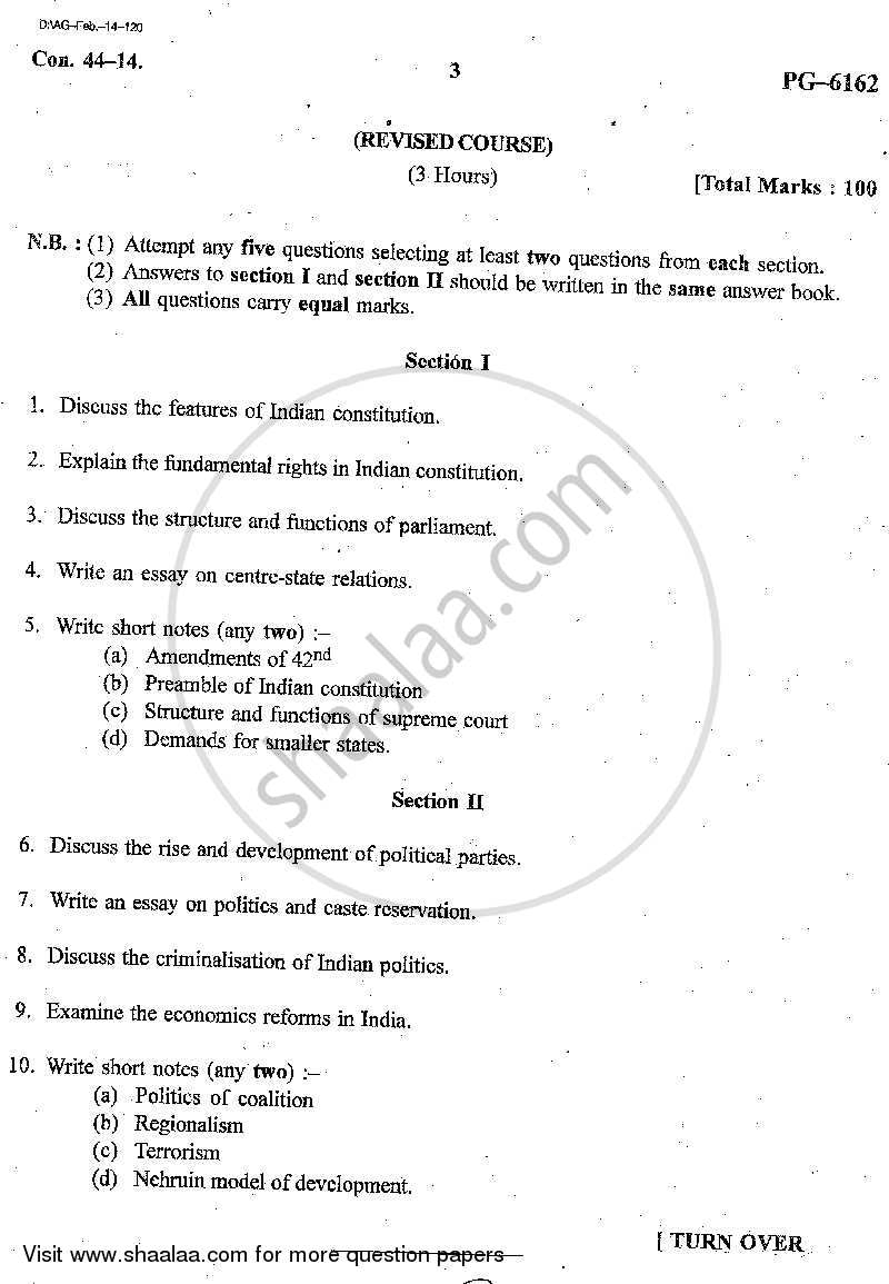 Indian Political System 2013-2014 - B.A. - 2nd Year (SYBA) - University of Mumbai question paper with PDF download