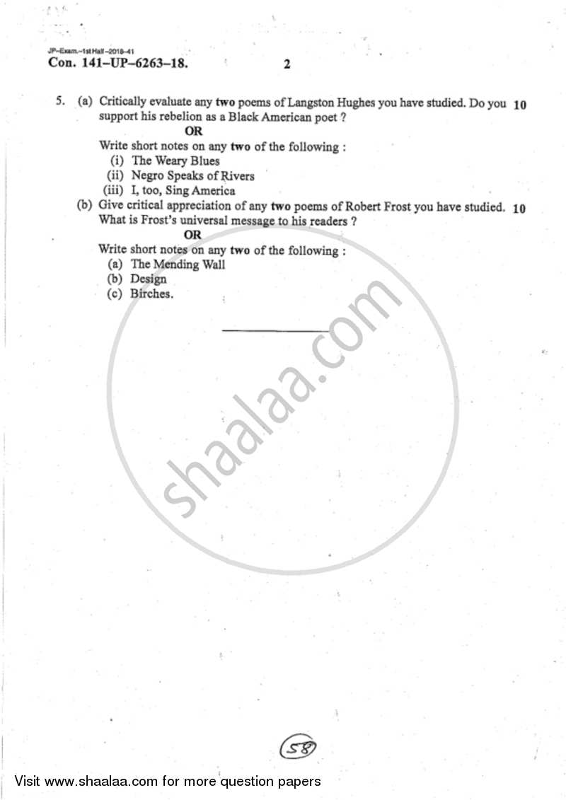 Indian Writing in English and Indian Literature in Translation 2017-2018 - B.A. - 2nd Year (SYBA) - University of Mumbai question paper with PDF download