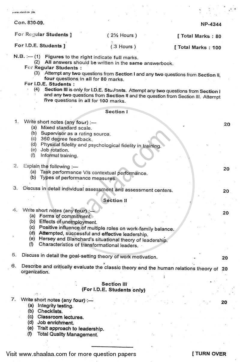 Industrial and Organizational Psychology 2008-2009 - B.A. - Semester 6 (TYBA) - University of Mumbai question paper with PDF download