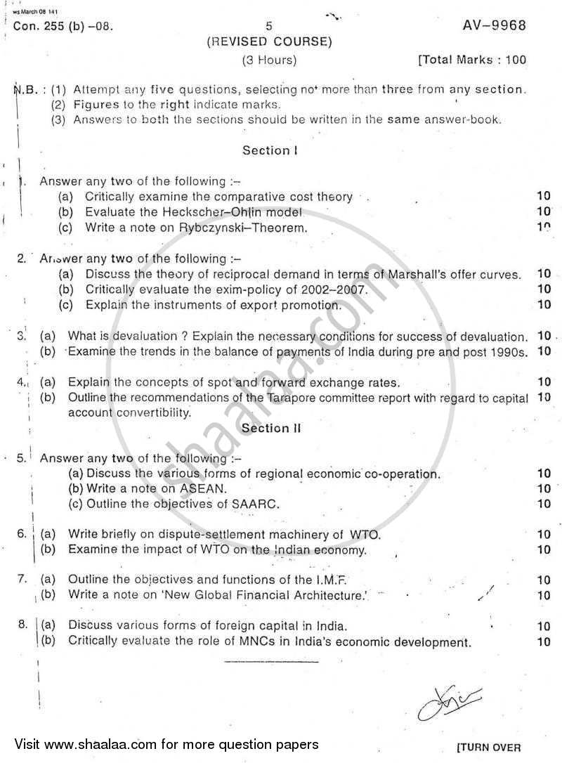 International Economics 2007-2008 - B.A. - 3rd Year (TYBA) - University of Mumbai question paper with PDF download