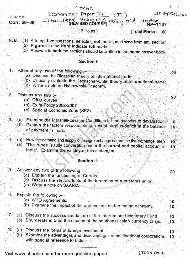 International Economics 2008-2009 - B.A. - 3rd Year (TYBA) - University of Mumbai question paper with PDF download