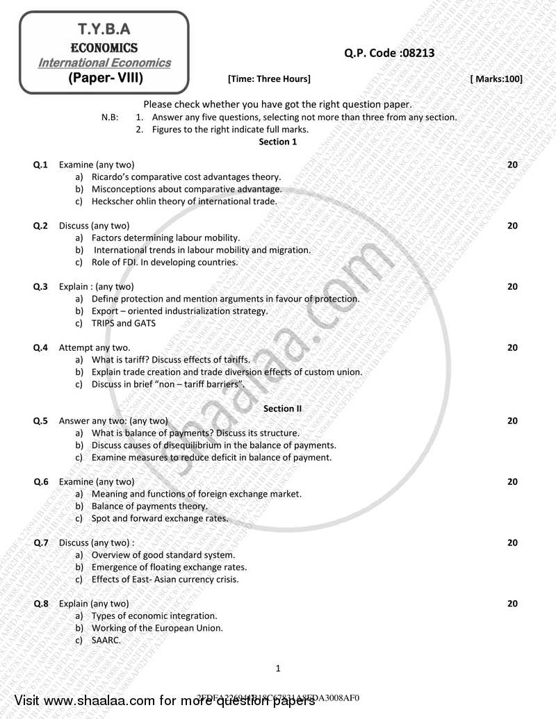 International Economics 2016-2017 - B.A. - 3rd Year (TYBA) - University of Mumbai question paper with PDF download