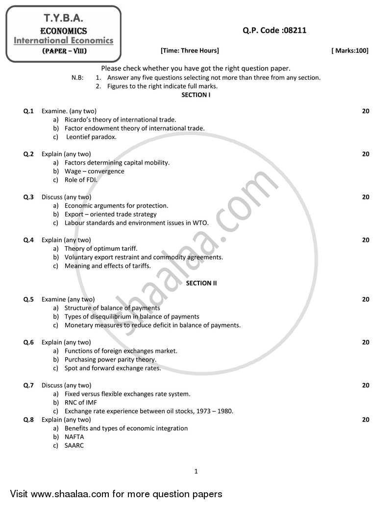 International Economics 2017-2018 - B.A. - 3rd Year (TYBA) - University of Mumbai question paper with PDF download