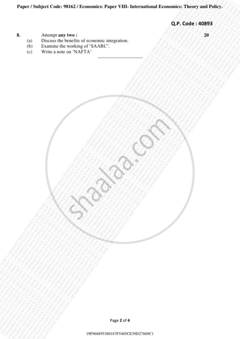 International Economics 2018-2019 - B.A. - 3rd Year (TYBA) - University of Mumbai question paper with PDF download