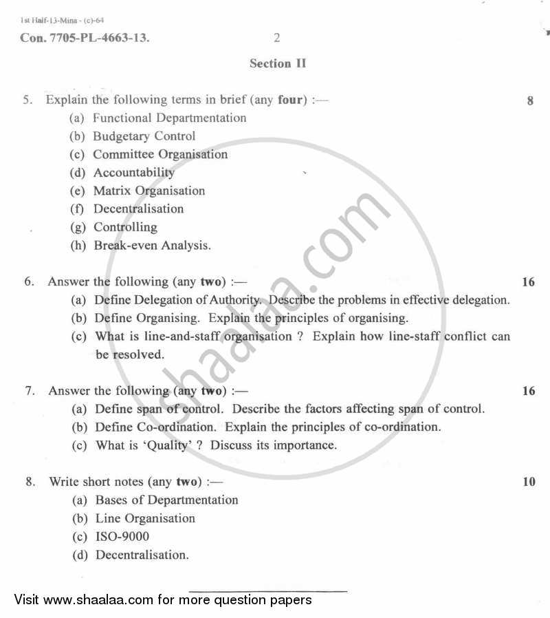 Introduction to Management 2012-2013 - B.A. - 3rd Year (TYBA) - University of Mumbai question paper with PDF download