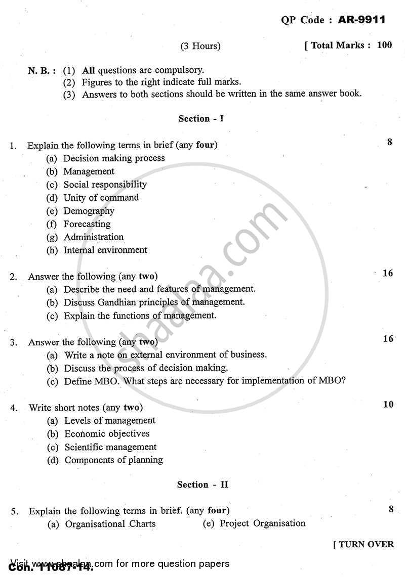Introduction to Management 2013-2014 - B.A. - 3rd Year (TYBA) - University of Mumbai question paper with PDF download