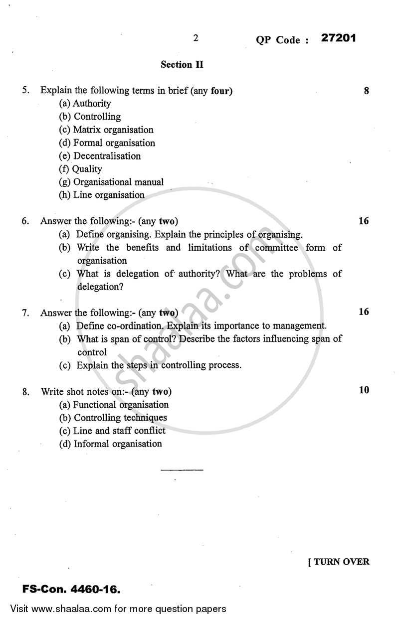 Introduction to Management 2015-2016 - B.A. - 3rd Year (TYBA) - University of Mumbai question paper with PDF download