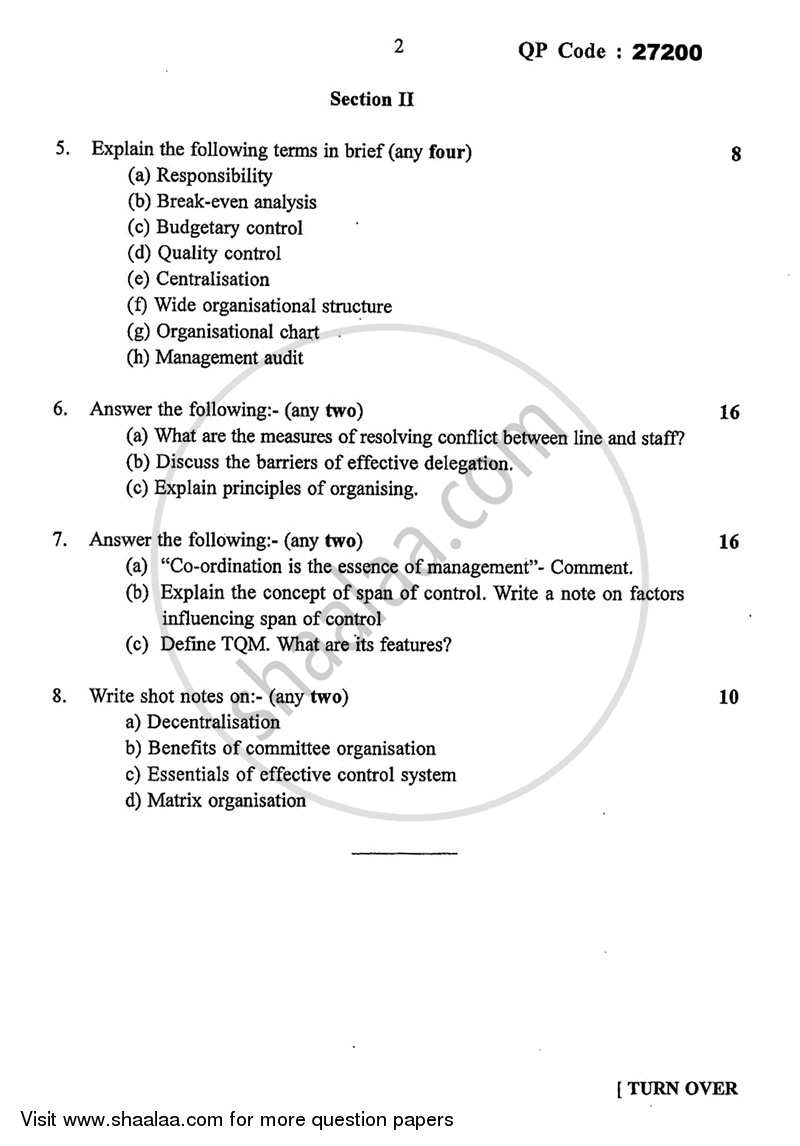Introduction to Management 2015-2016 - B.A. - 3rd Year (TYBA) - University of Mumbai question paper with PDF download