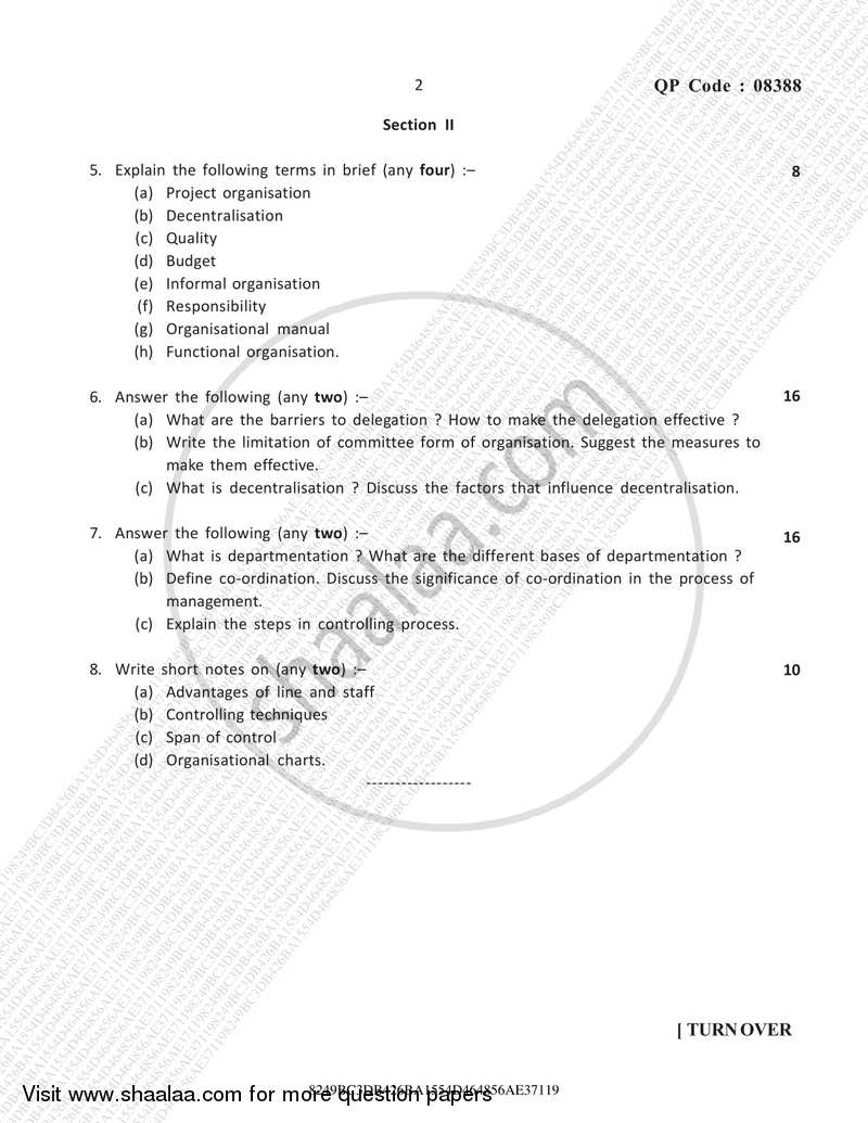 Introduction to Management 2016-2017 - B.A. - 3rd Year (TYBA) - University of Mumbai question paper with PDF download