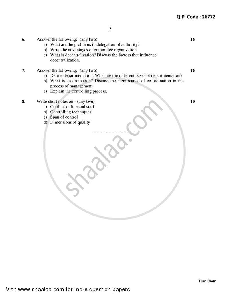 Introduction to Management 2017-2018 - B.A. - 3rd Year (TYBA) - University of Mumbai question paper with PDF download