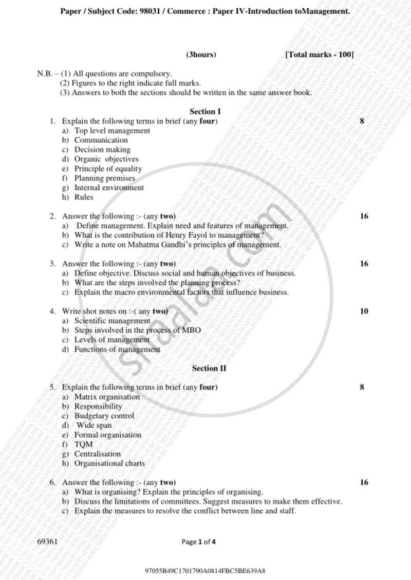 Introduction to Management 2018-2019 - B.A. - 3rd Year (TYBA) - University of Mumbai question paper with PDF download