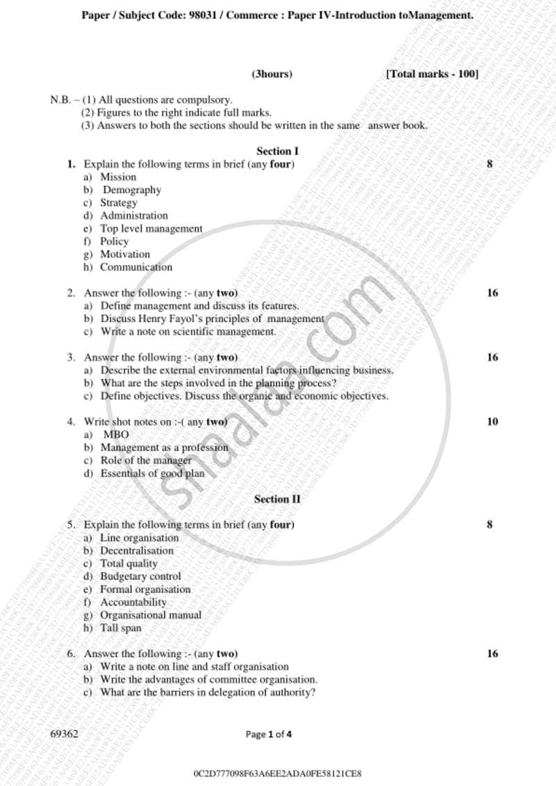 Introduction to Management 2018-2019 - B.A. - 3rd Year (TYBA) - University of Mumbai question paper with PDF download