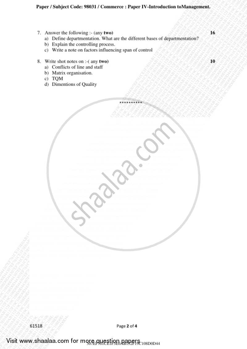 Introduction to Management 2018-2019 - B.A. - 3rd Year (TYBA) - University of Mumbai question paper with PDF download