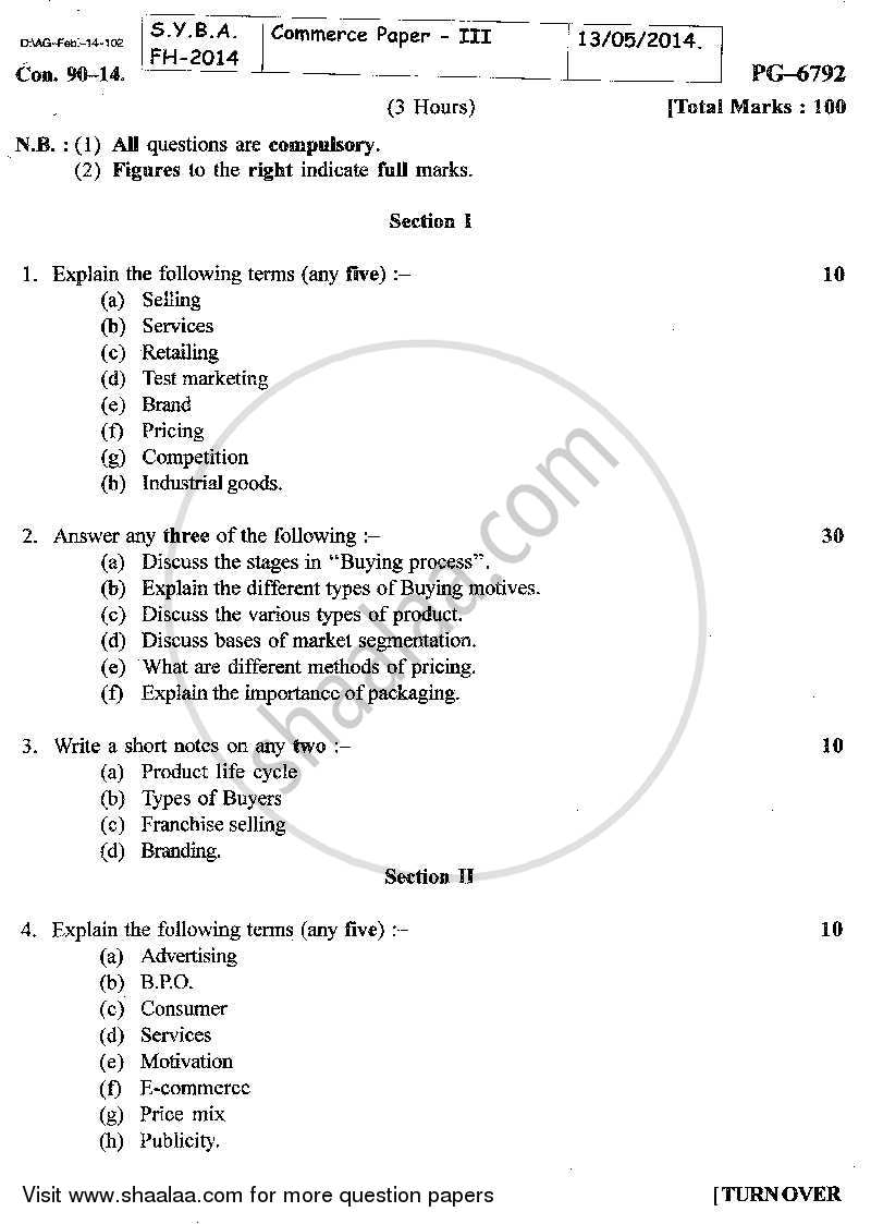 Introduction to Marketing 2013-2014 - B.A. - 2nd Year (SYBA) - University of Mumbai question paper with PDF download