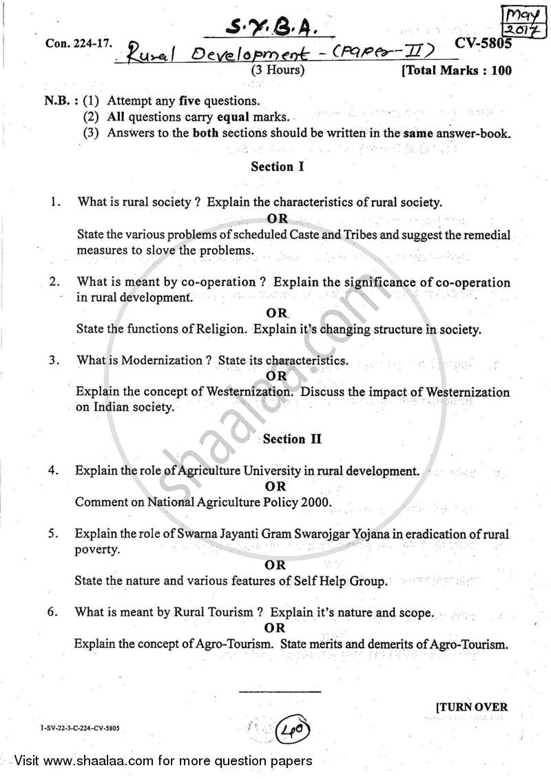 Introduction to Rural Development 2016-2017 - B.A. - Semester 2 (FYBA) - University of Mumbai question paper with PDF download