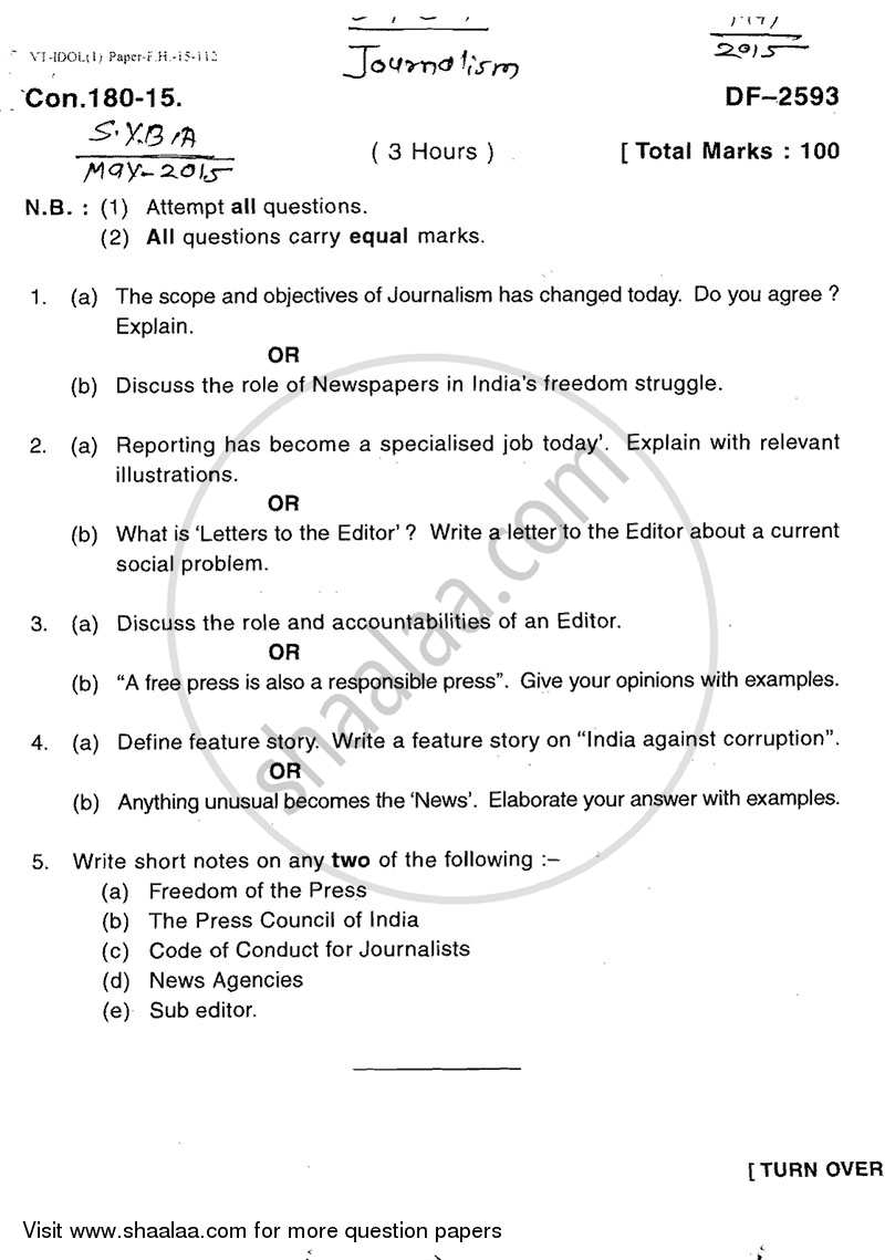 Journalism 2014-2015 - B.A. - 2nd Year (SYBA) - University of Mumbai question paper with PDF download