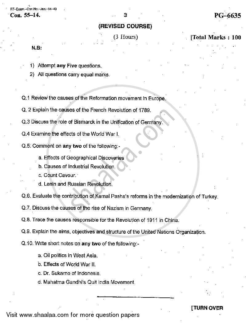 Landmark in World History (1453‐1945) 2013-2014 - B.A. - 2nd Year (SYBA) - University of Mumbai question paper with PDF download