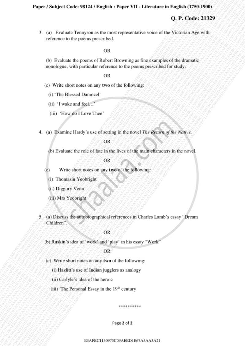 Literature in English (1750-1900) 2018-2019 - B.A. - 3rd Year (TYBA) - University of Mumbai question paper with PDF download