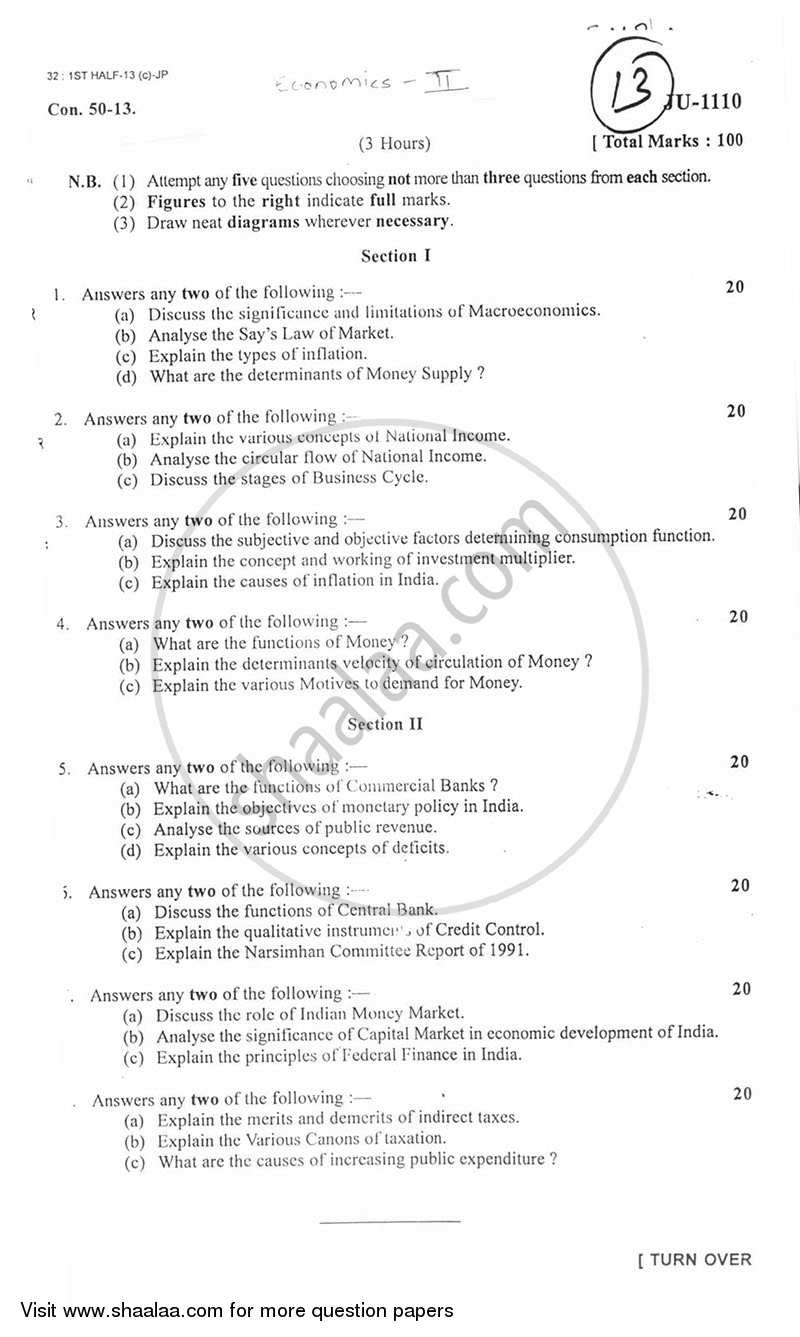 Macro Economics 2012-2013 - B.A. - 2nd Year (SYBA) - University of Mumbai question paper with PDF download