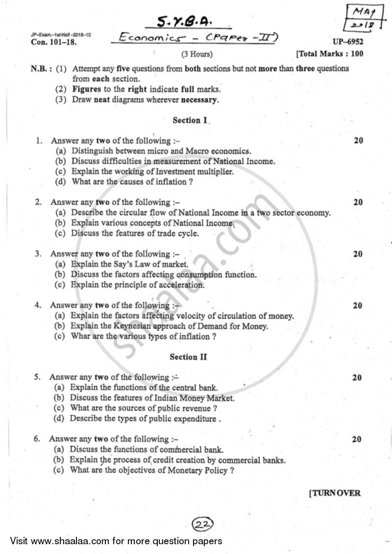 Macro Economics 2017-2018 - B.A. - 2nd Year (SYBA) - University of Mumbai question paper with PDF download