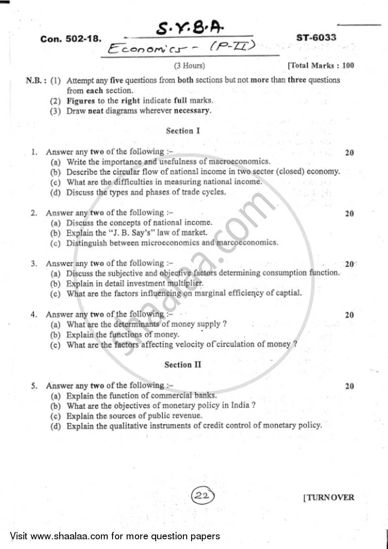 Macro Economics 2017-2018 - B.A. - 2nd Year (SYBA) - University of Mumbai question paper with PDF download