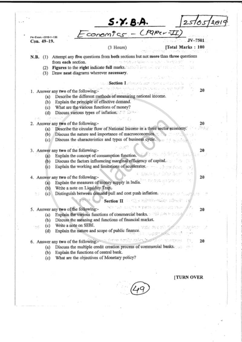 Macro Economics 2018-2019 - B.A. - 2nd Year (SYBA) - University of Mumbai question paper with PDF download