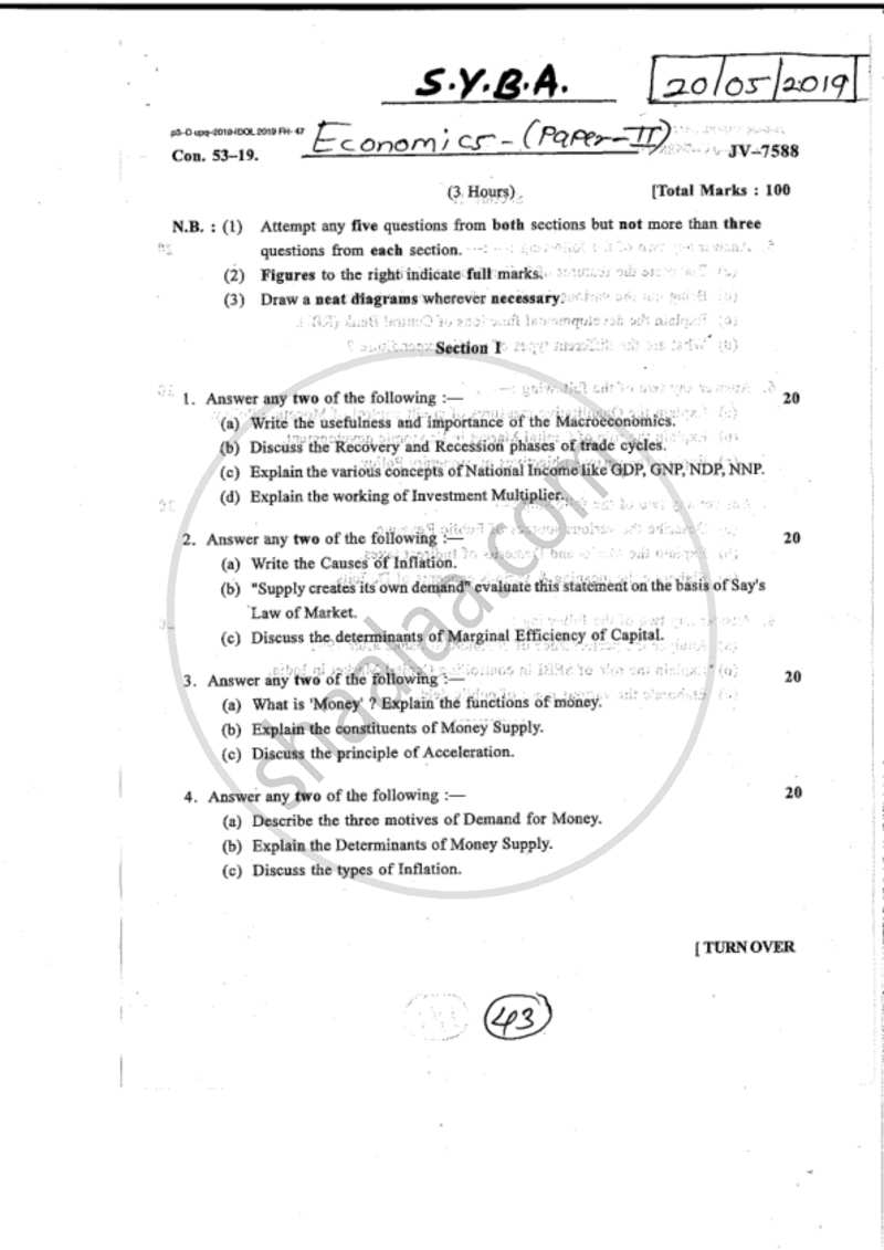 Macro Economics 2018-2019 - B.A. - 2nd Year (SYBA) - University of Mumbai question paper with PDF download