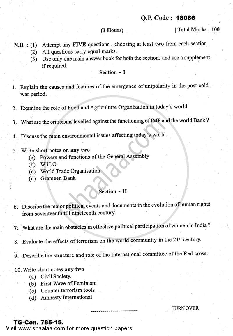 Major Issues in Contemporary Politics 2014-2015 - B.A. - 3rd Year (TYBA) - University of Mumbai question paper with PDF download