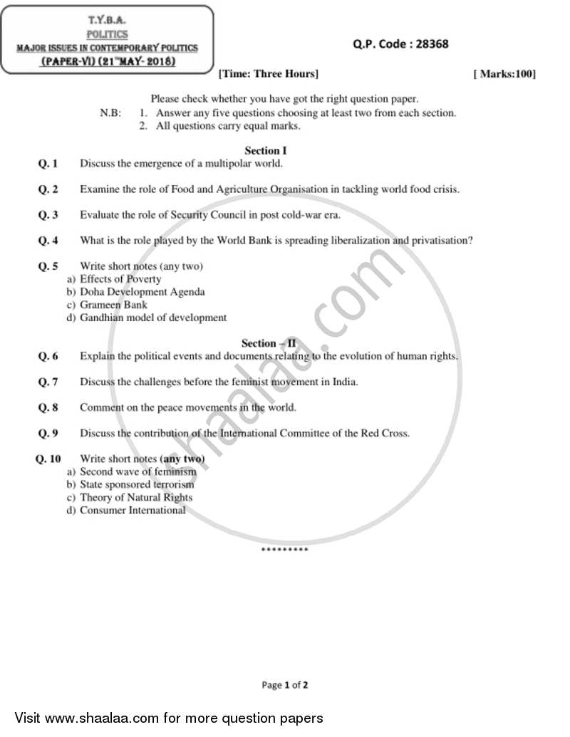 Major Issues in Contemporary Politics 2017-2018 - B.A. - 3rd Year (TYBA) - University of Mumbai question paper with PDF download