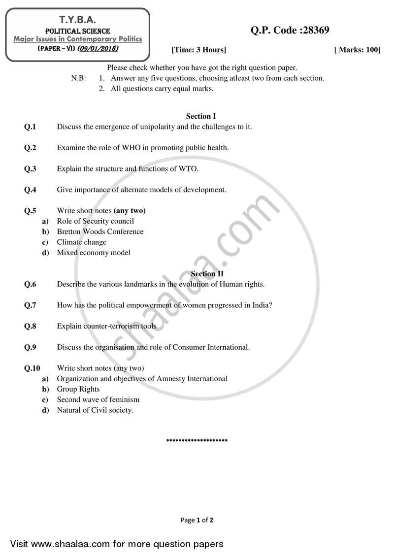 Major Issues in Contemporary Politics 2017-2018 - B.A. - 3rd Year (TYBA) - University of Mumbai question paper with PDF download