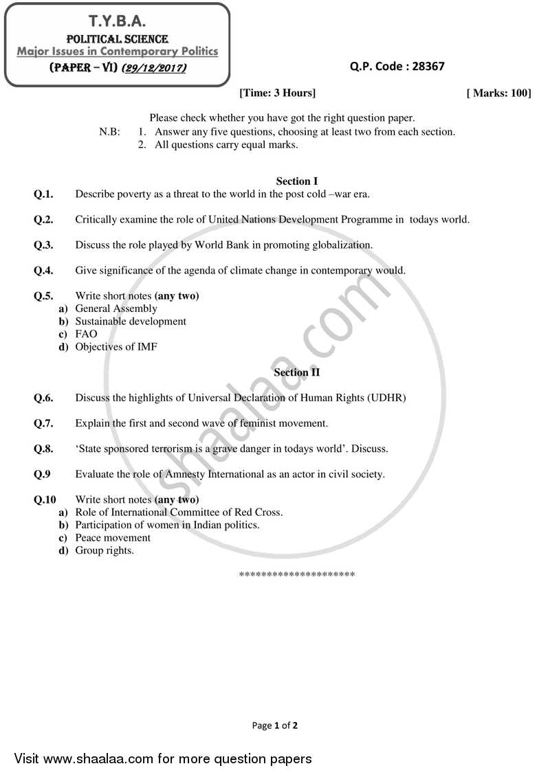 Major Issues in Contemporary Politics 2017-2018 - B.A. - 3rd Year (TYBA) - University of Mumbai question paper with PDF download