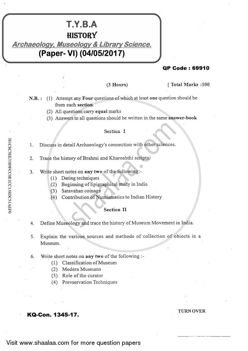 Medieval India (1000 AD to 1707 AD) 2016-2017 - B.A. - 3rd Year (TYBA) - University of Mumbai question paper with PDF download
