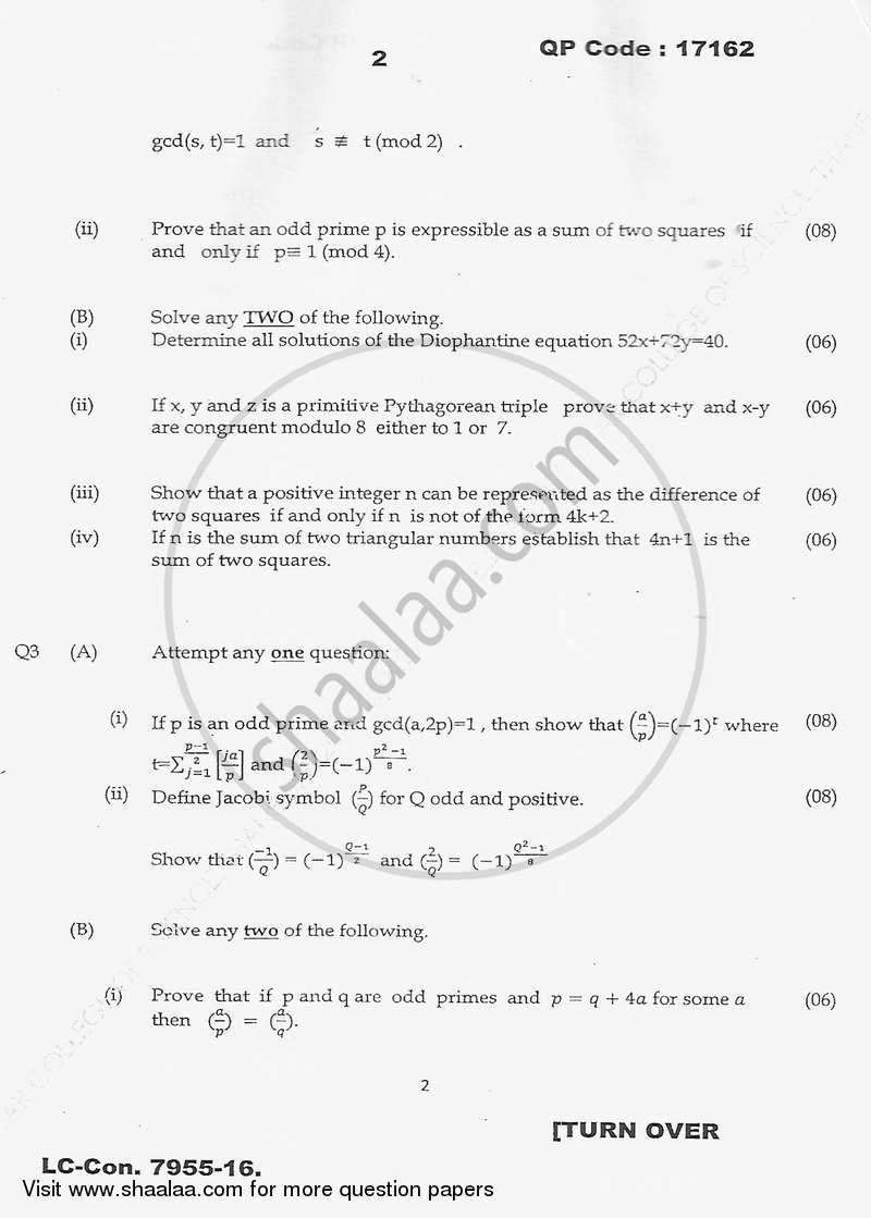 Number Theory and Its Applications 1 2015-2016 - B.A. - Semester 5 (TYBA) - University of Mumbai question paper with PDF download