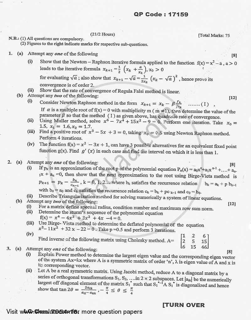 Numerical Methods 1 2015-2016 - B.A. - Semester 5 (TYBA) - University of Mumbai question paper with PDF download