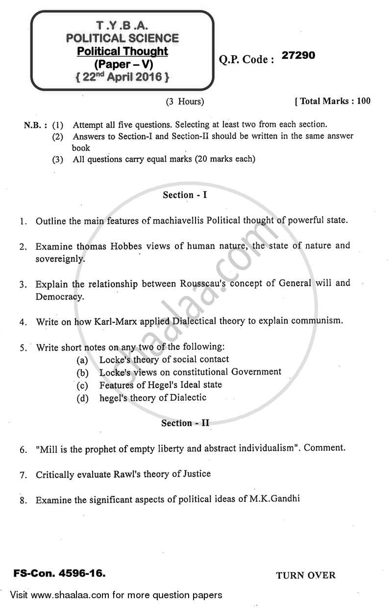 Political Thought 2015-2016 - B.A. - 3rd Year (TYBA) - University of Mumbai question paper with PDF download