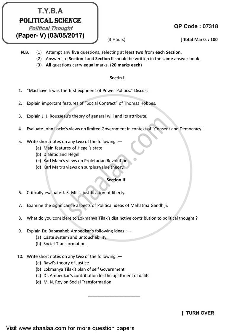 Political Thought 2016-2017 - B.A. - 3rd Year (TYBA) - University of Mumbai question paper with PDF download
