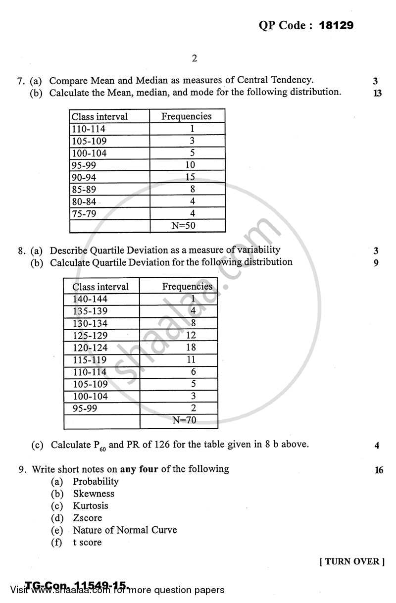 Psychological Testing and Statistics 2014-2015 - B.A. - 3rd Year (TYBA) - University of Mumbai question paper with PDF download