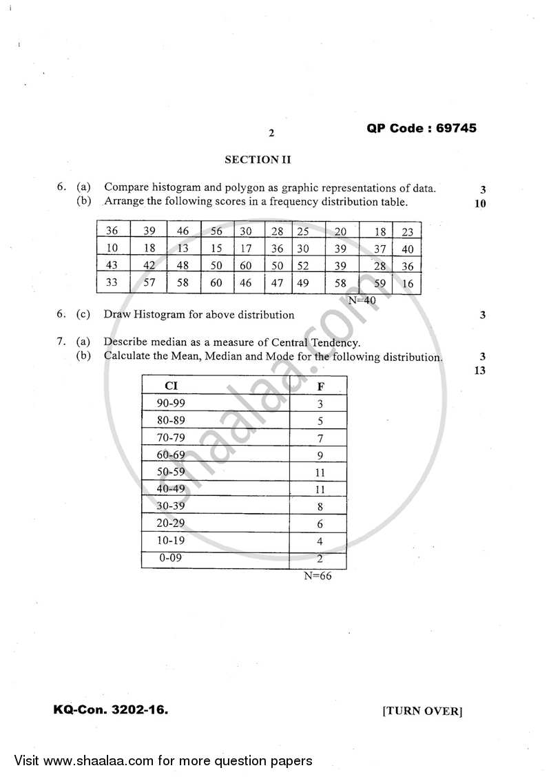 Psychological Testing and Statistics 2016-2017 - B.A. - 3rd Year (TYBA) - University of Mumbai question paper with PDF download