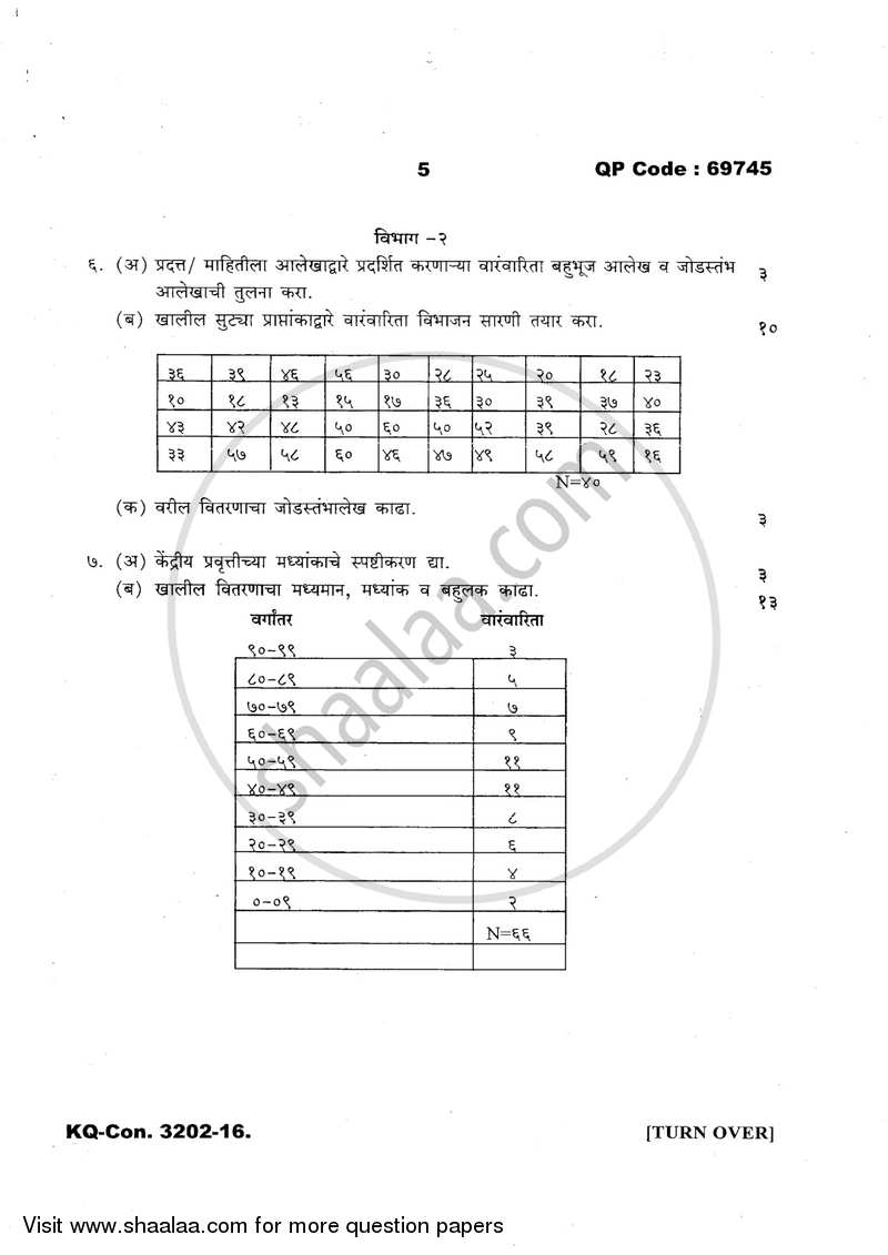 Psychological Testing and Statistics 2016-2017 - B.A. - 3rd Year (TYBA) - University of Mumbai question paper with PDF download
