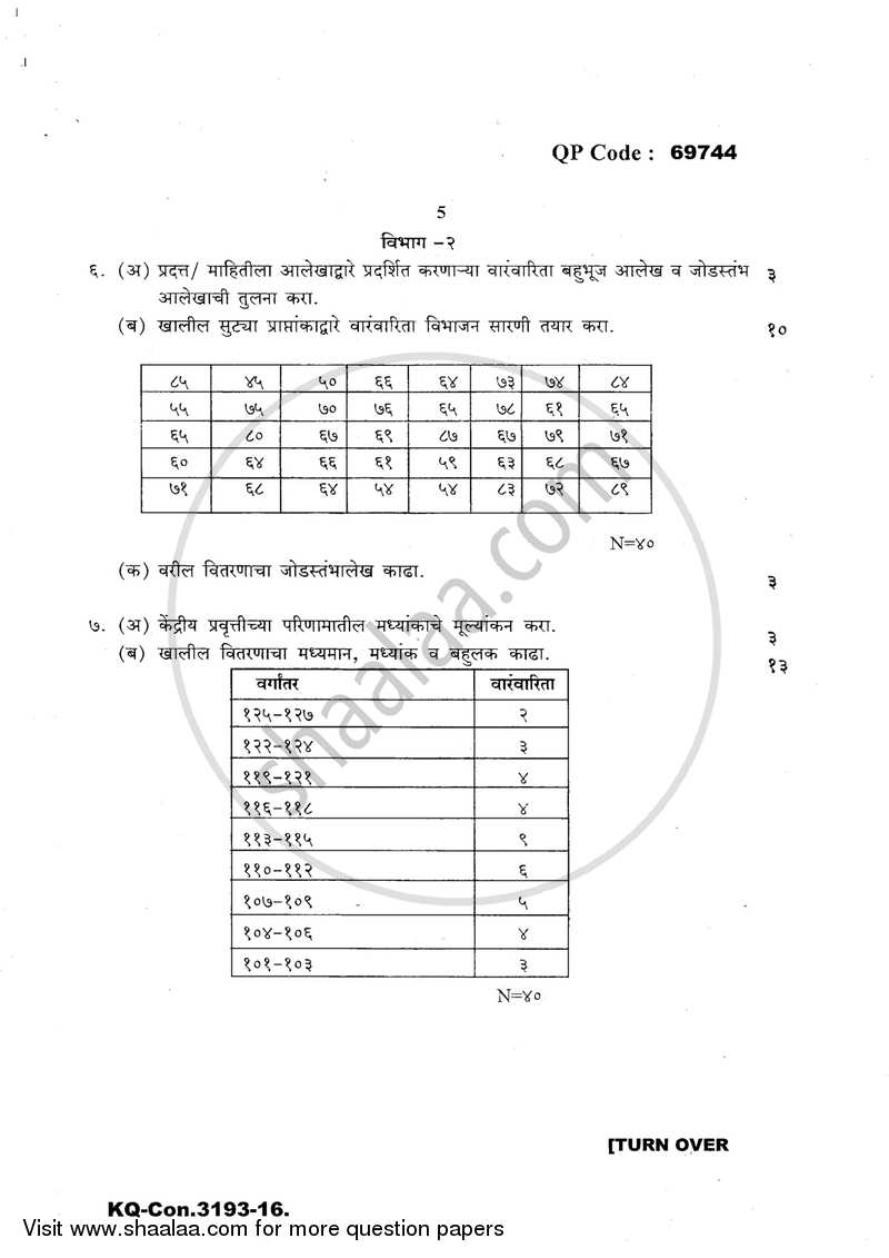 Psychological Testing and Statistics 2016-2017 - B.A. - 3rd Year (TYBA) - University of Mumbai question paper with PDF download