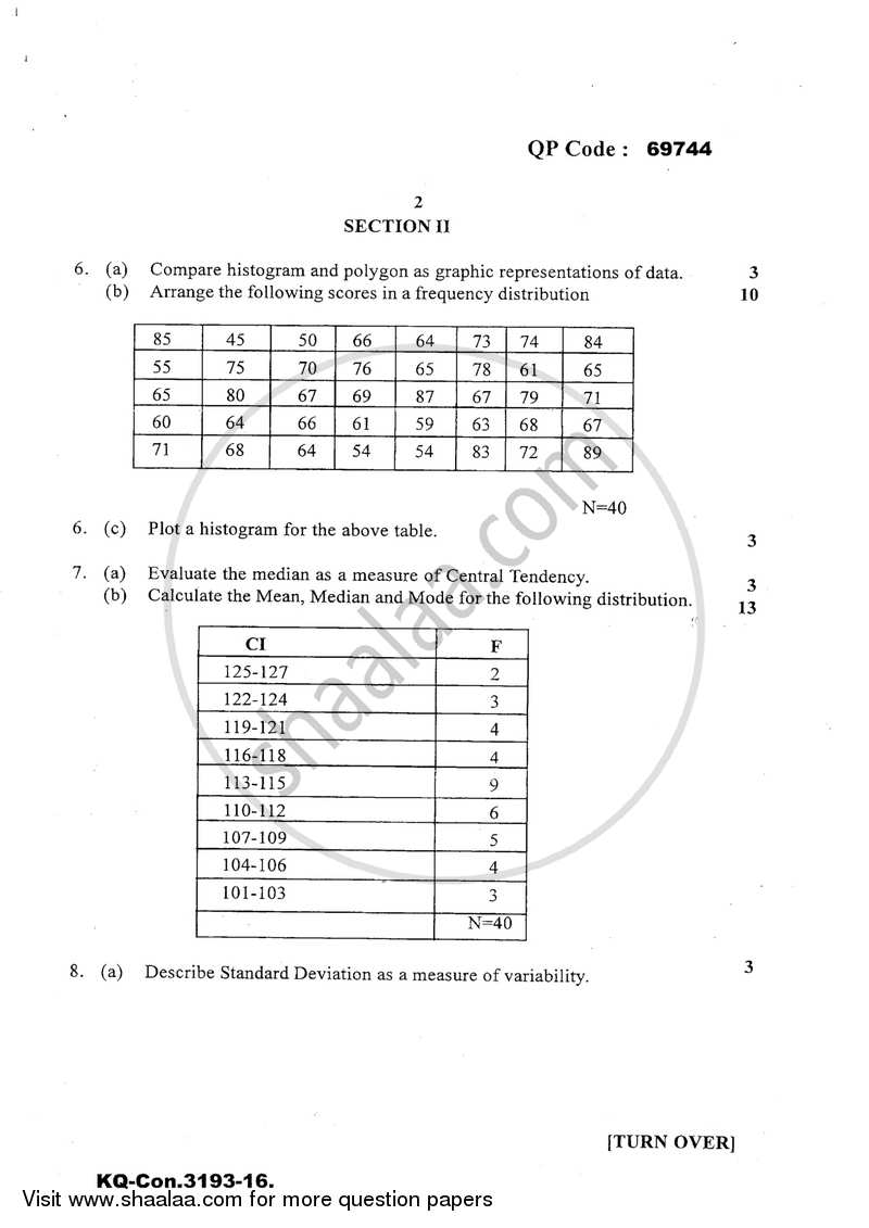 Psychological Testing and Statistics 2016-2017 - B.A. - 3rd Year (TYBA) - University of Mumbai question paper with PDF download