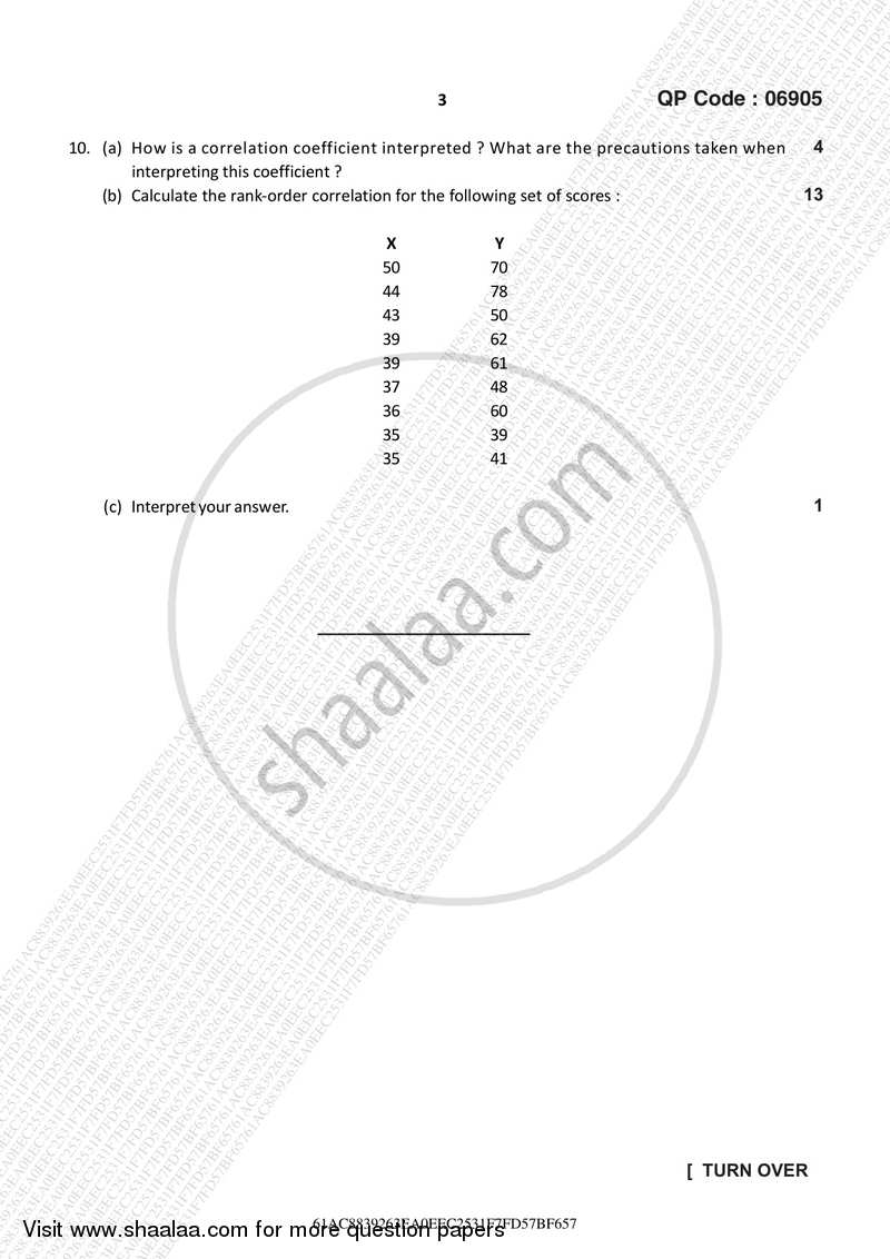 Psychological Testing and Statistics 2016-2017 - B.A. - 3rd Year (TYBA) - University of Mumbai question paper with PDF download