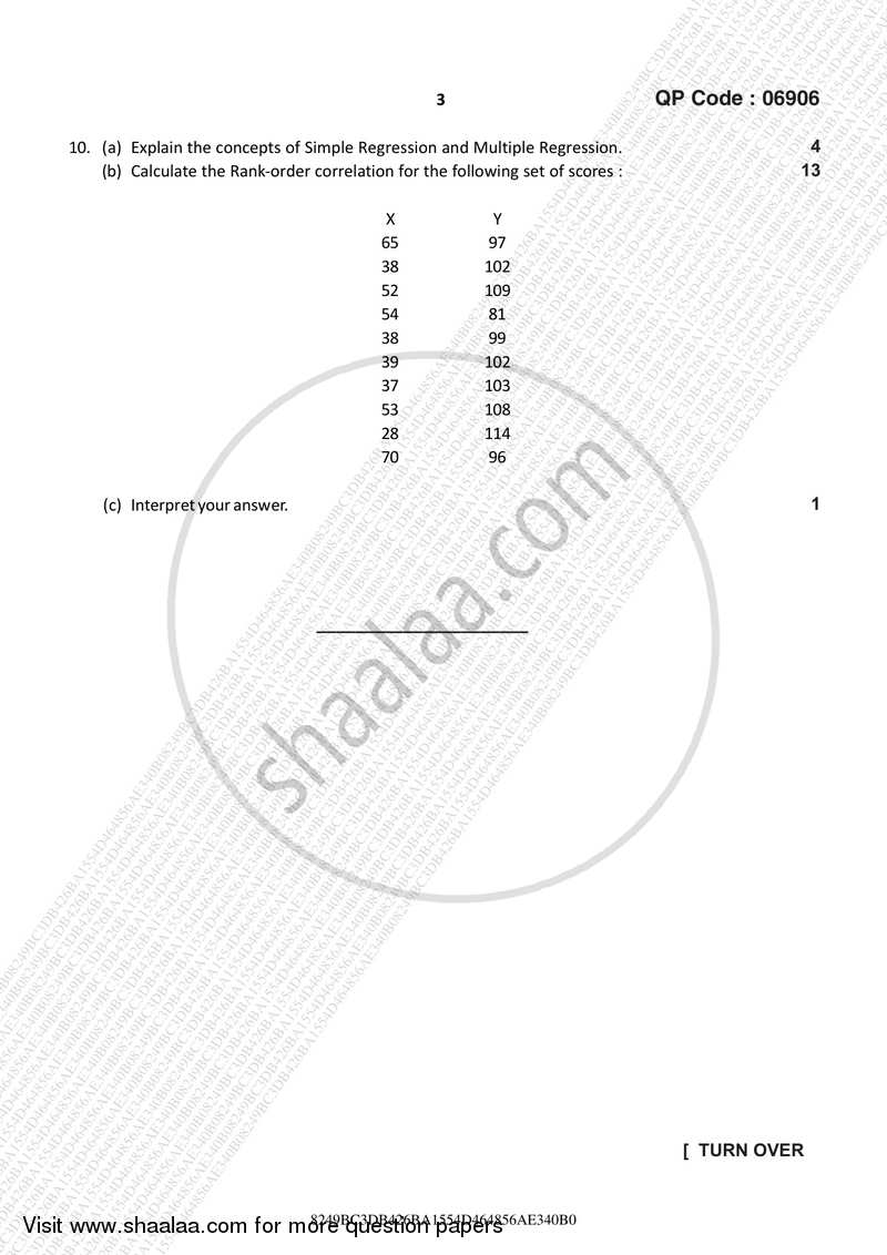 Psychological Testing and Statistics 2016-2017 - B.A. - 3rd Year (TYBA) - University of Mumbai question paper with PDF download