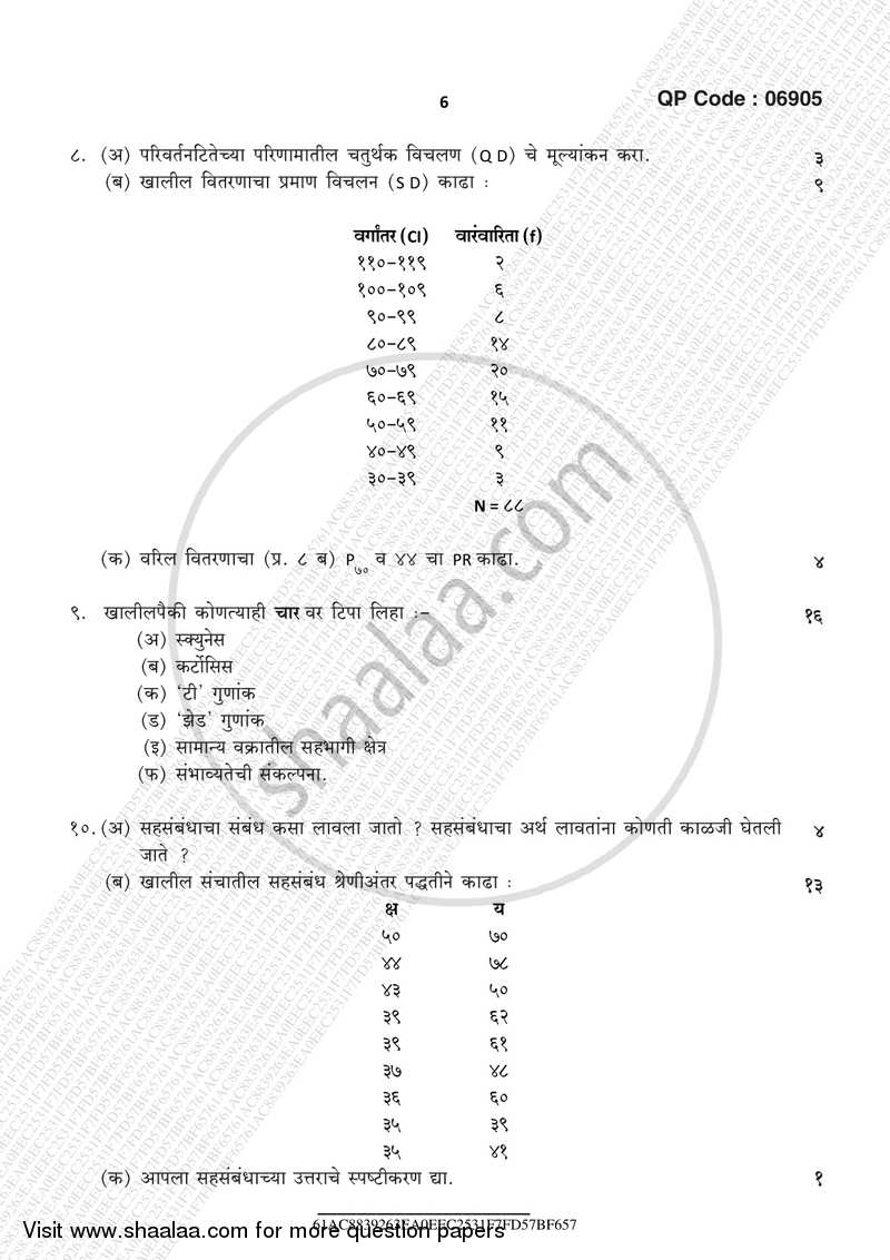 Psychological Testing and Statistics 2016-2017 - B.A. - 3rd Year (TYBA) - University of Mumbai question paper with PDF download