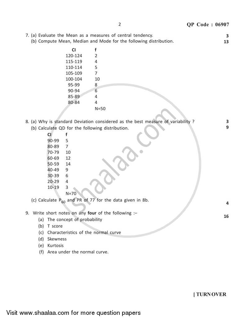 Psychological Testing and Statistics 2017-2018 - B.A. - 3rd Year (TYBA) - University of Mumbai question paper with PDF download