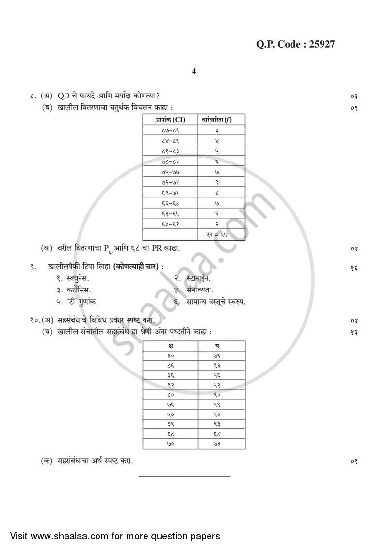 Psychological Testing and Statistics 2017-2018 - B.A. - 3rd Year (TYBA) - University of Mumbai question paper with PDF download