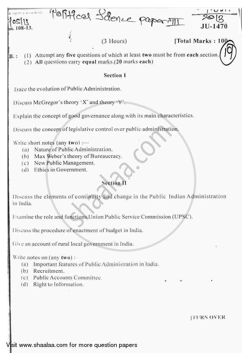 Public Administration 2012-2013 - B.A. - 2nd Year (SYBA) - University of Mumbai question paper with PDF download